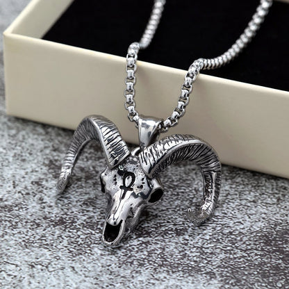 Vintage Stainless Steel Goat Head Pendant Necklace for Men