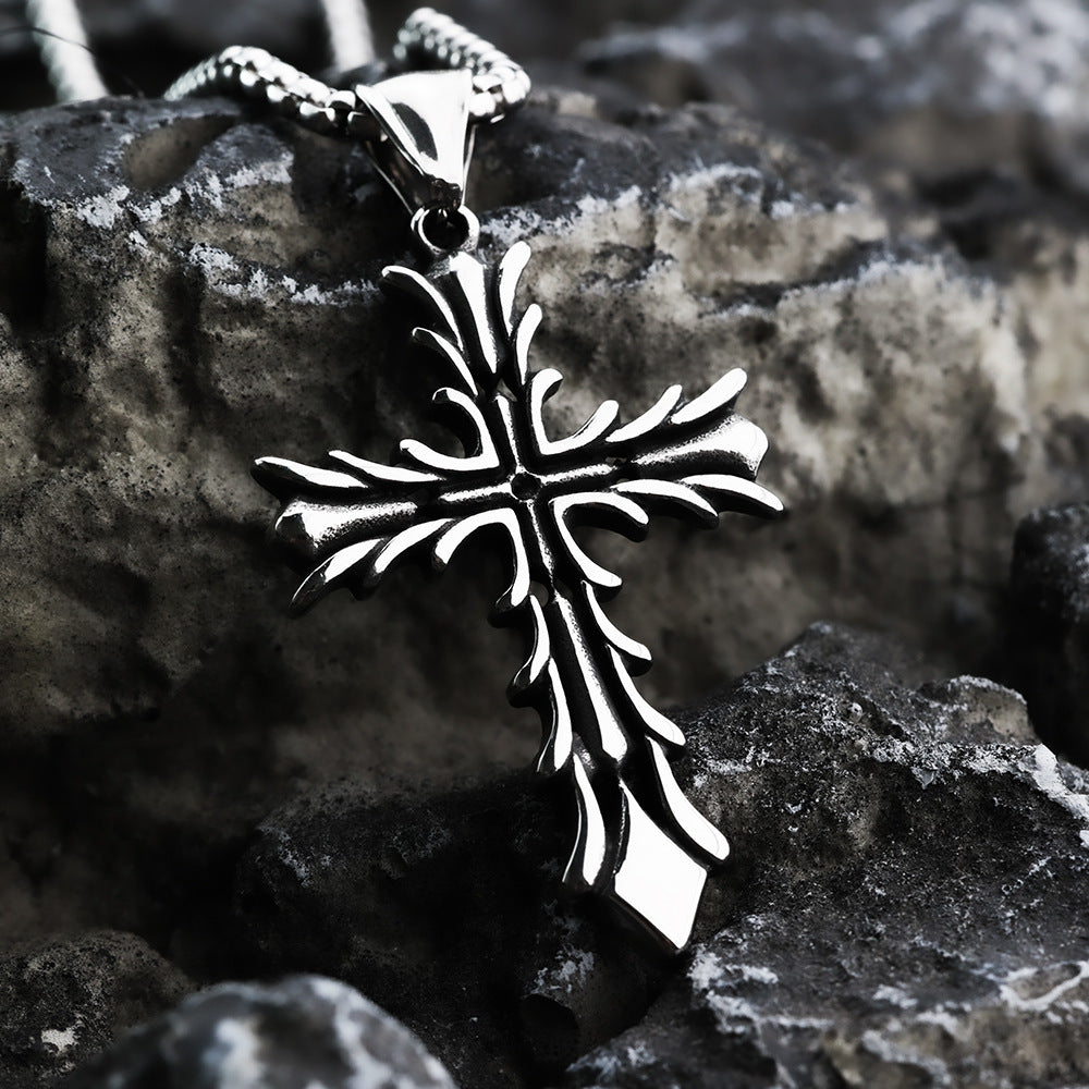 Vintage Stainless Steel Cross Pendant Necklace for Men