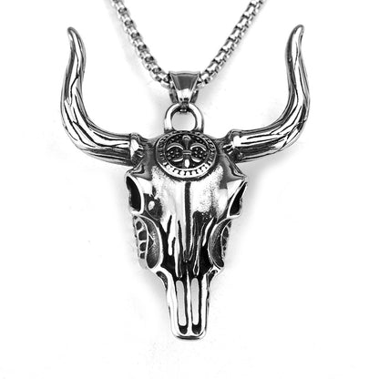 Vintage Stainless Steel Bull Head Pendant Necklace for Men