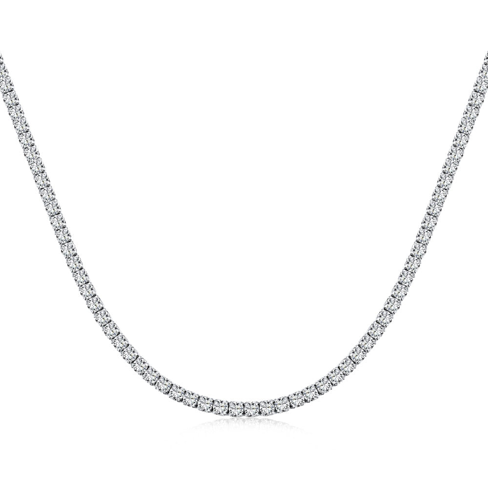 Women's Single Row Tennis Necklace, Prong‑Set Square Zirconia Inlay, S925 with White Gold Plating