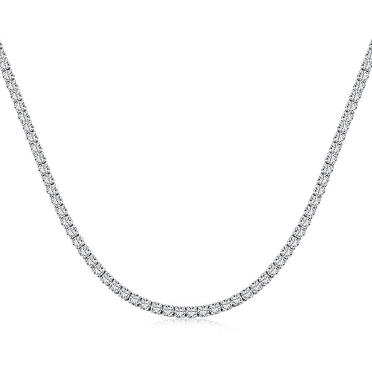 Women's Single Row Tennis Necklace, Prong‑Set Square Zirconia Inlay, S925 with White Gold Plating