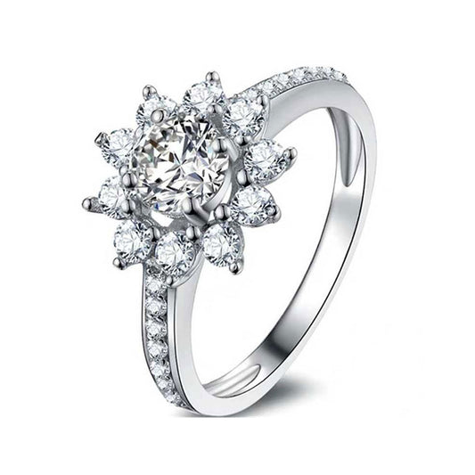 Women's White Gold Sun Flower Adjustable Moissanite Ring