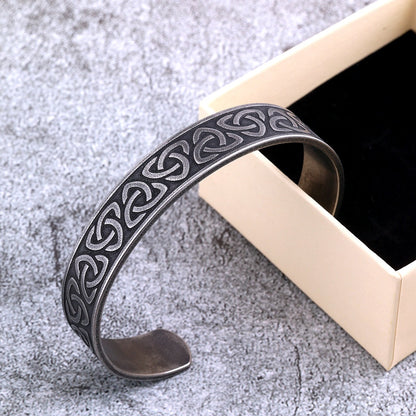 Men's Vintage Distressed Stainless Steel Cuff Bracelet, Nordic Viking Pirate Celtic Knot Open C Bangle