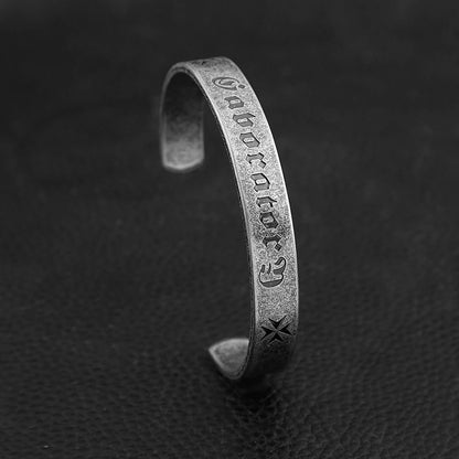 Vintage Stainless Steel Open C Men Bracelet Embossed Sanskrit Heart Sutra Viking Style Bangle