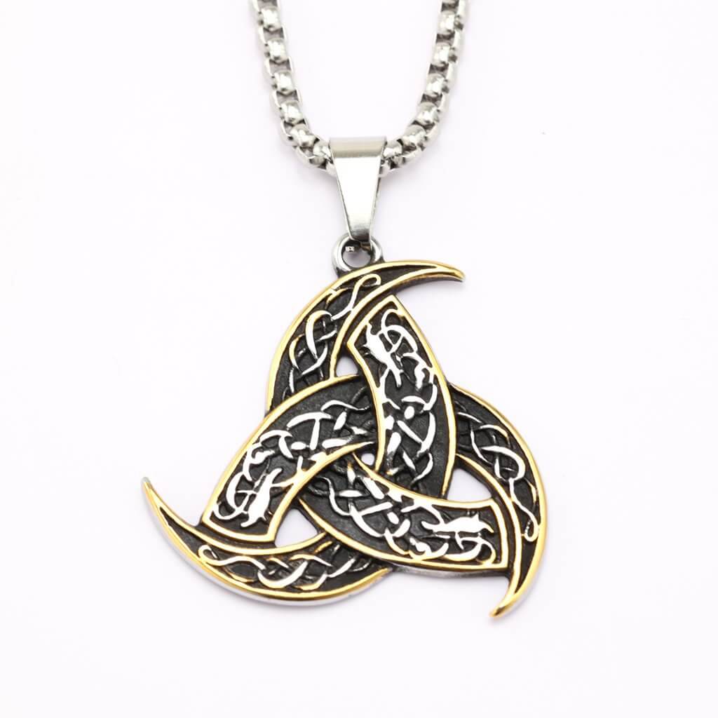 Vintage Stainless Steel Men's Single Sided Viking Celtic Knot Triangle Pendant Necklace