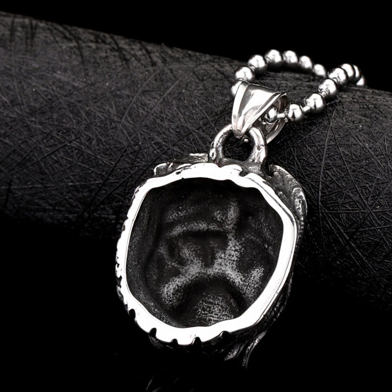 Men's Steel Pitbull Head Pendant Necklace