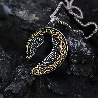 Men's Steel Vintage Celtic Raven Crescent Pendant Necklace