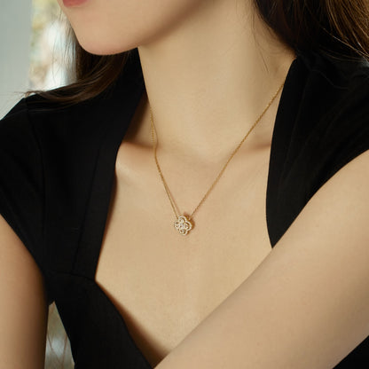 Women's Clover Pendant Necklace, Heart Shape Zirconia Accent, S925 with Gold Plating
