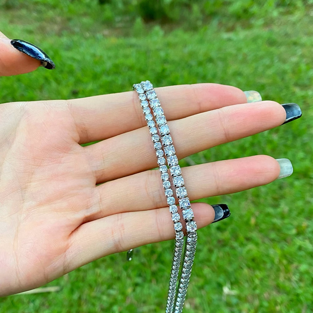 Women's Single Row Tennis Necklace, Inlaid Round Clear Zirconia, S925 with White Gold Plating