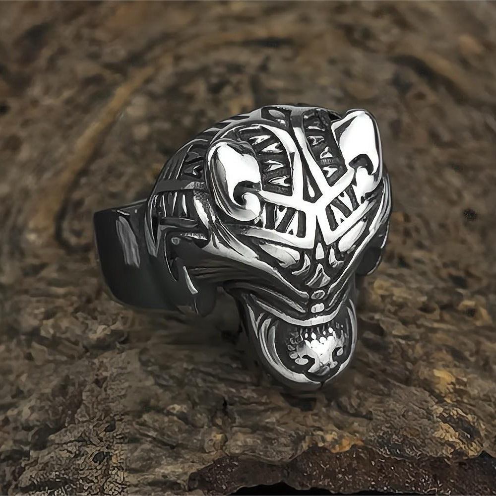Vintage Solid Stainless Steel 3D Norse Viking Wolf Head Totem Wide Band Ring for Men