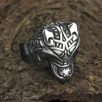 Vintage Solid Stainless Steel 3D Norse Viking Wolf Head Totem Wide Band Ring for Men