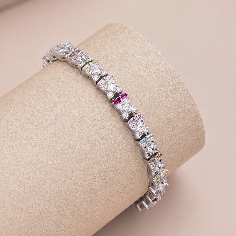 Women's High‑End Tennis Bracelet, Multicolor Marquise Zirconia With Round Zirconia Row Inlay, S925 with White Gold Plating