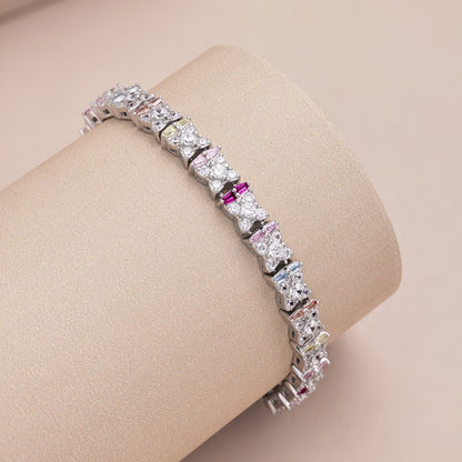 Women's High‑End Tennis Bracelet, Multicolor Marquise Zirconia With Round Zirconia Row Inlay, S925 with White Gold Plating