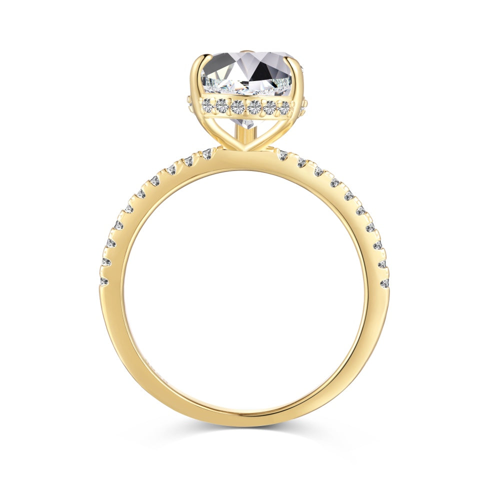 Women's Ice Flower Cut Pear Shape Center Zirconia Halo Round Zirconia Ring, S925 with Gold Plating