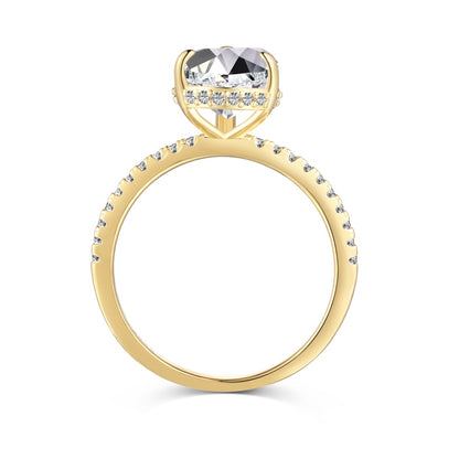 Women's Ice Flower Cut Pear Shape Center Zirconia Halo Round Zirconia Ring, S925 with Gold Plating