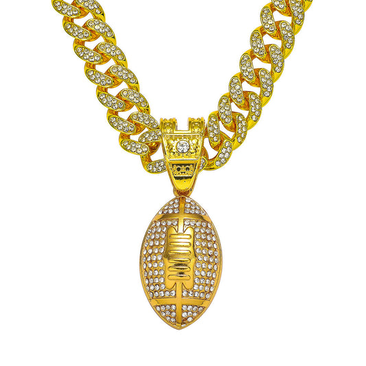Hip-Hop Alloy Rugby Studded Cuban Chain Pendant Necklace