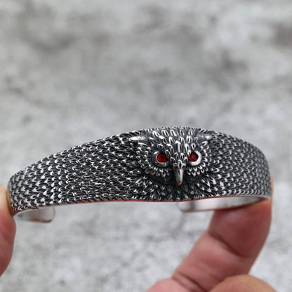 Vintage Owl Solid Stainless Steel Open C Bracelet for Men, European Retro Cuff Bangle