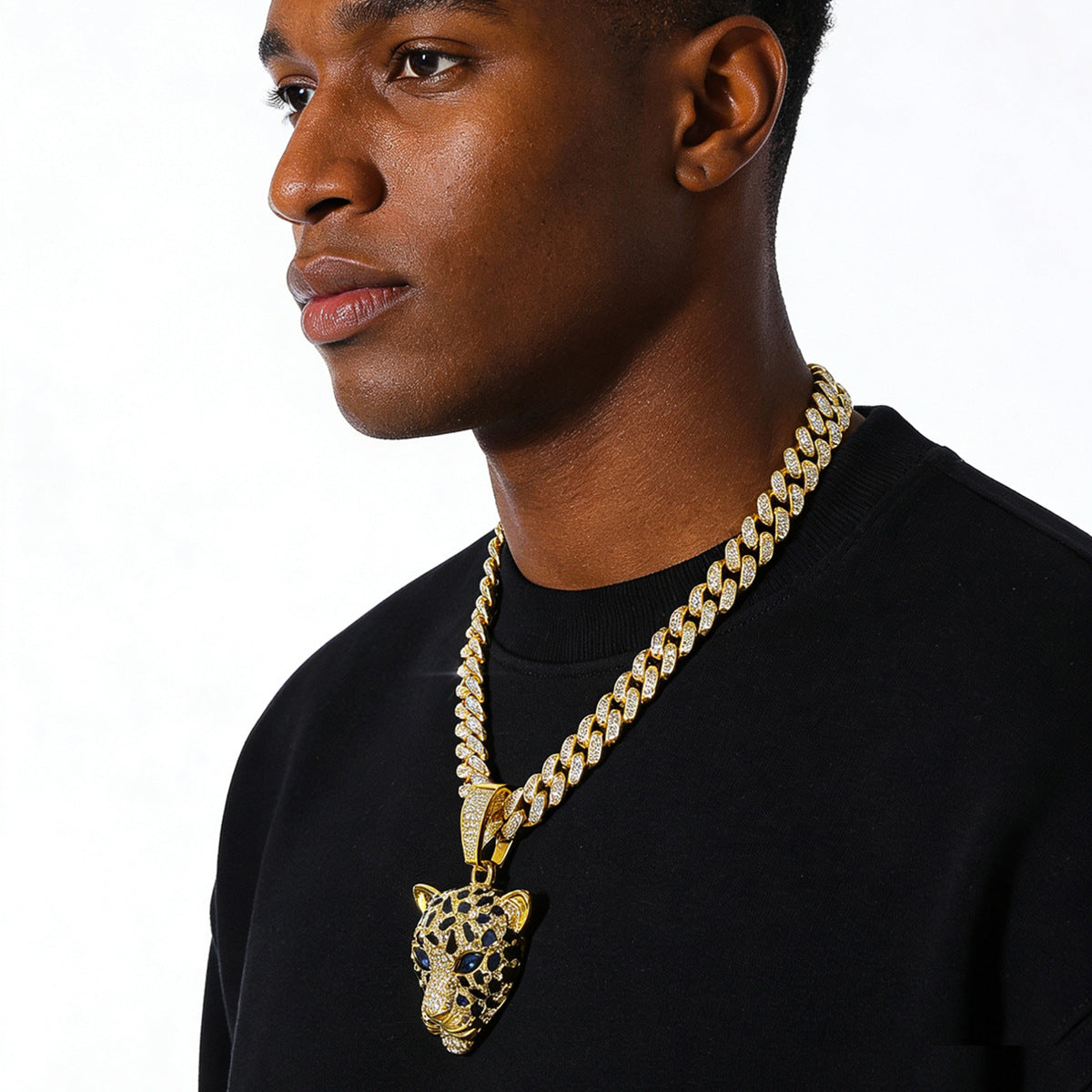 Hip-Hop Animal Leopard Head Cuban Chain Pendant Necklace