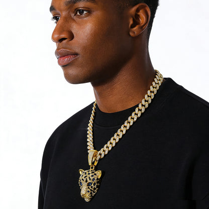 Hip-Hop Animal Leopard Head Cuban Chain Pendant Necklace