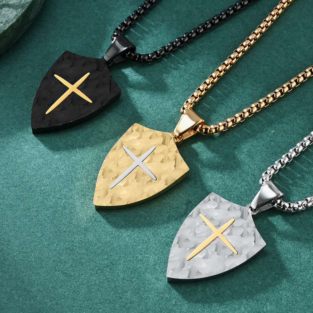 Vintage Bark-Patterned Shield Men's Pendant Necklace