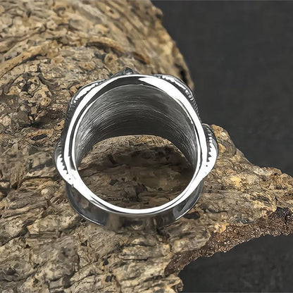 Vintage Solid Stainless Steel Hip Hop Viking Double Ram Head Warrior Band Ring for Men