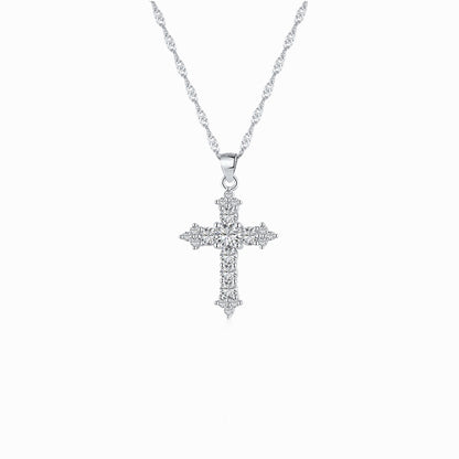 Women's Stackable Religious Cross Pendant Necklace, Zirconia Inlay, S925 with White Gold Plating