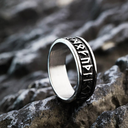 Vintage Nordic Stainless Steel Narrow Band Viking Rune Ring for Men