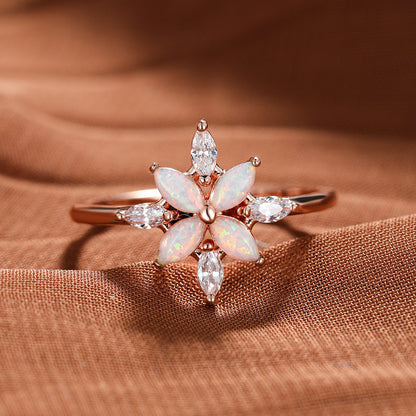 Womens Flower Opal with Zirconia Ring