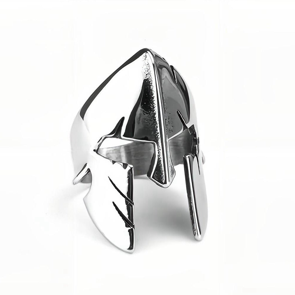Vintage Polished Stainless Steel Punk Spartan Mask Ring for Men
