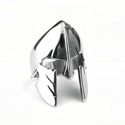 Vintage Polished Stainless Steel Punk Spartan Mask Ring for Men