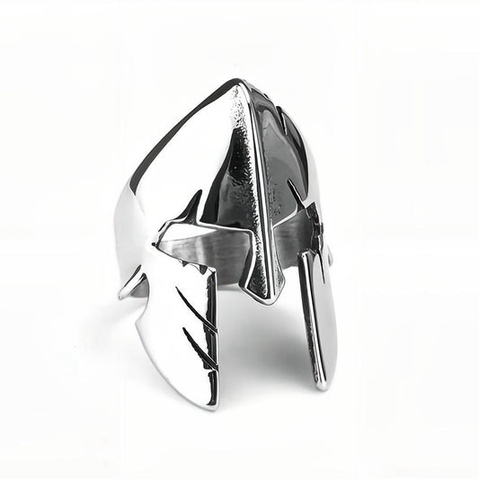 Vintage Polished Stainless Steel Punk Spartan Mask Ring for Men