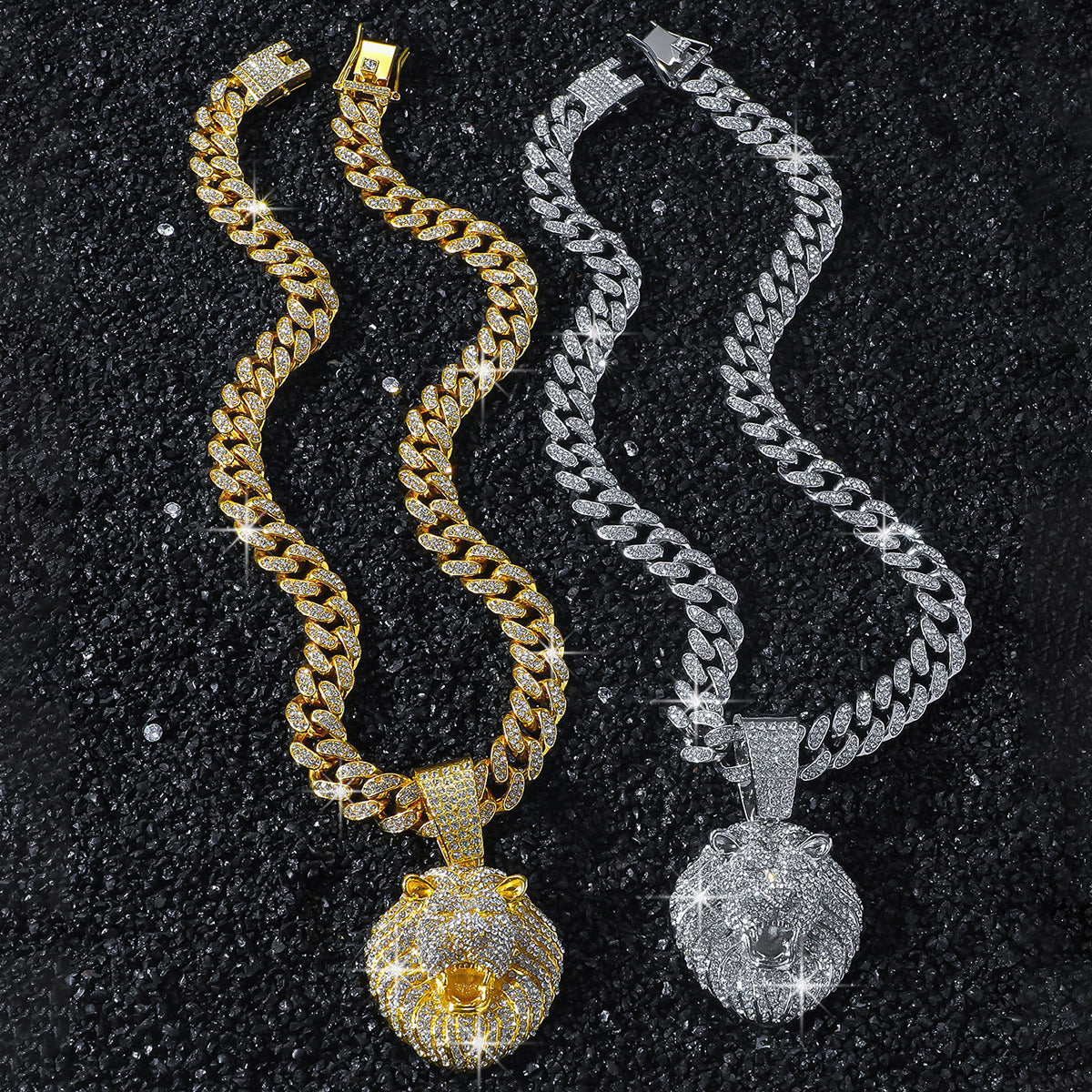 Hip-Hop Style Animal Lion Head Cuban Chain Pendant Necklace