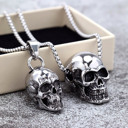 Vintage Stainless Steel Men's Halloween Skull Pendant Necklace