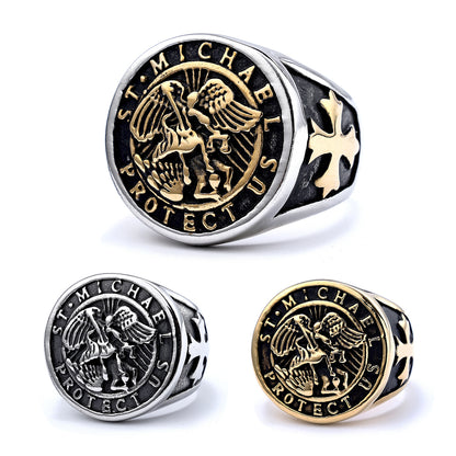 Retro Archangel Saint Michael Men's Ring