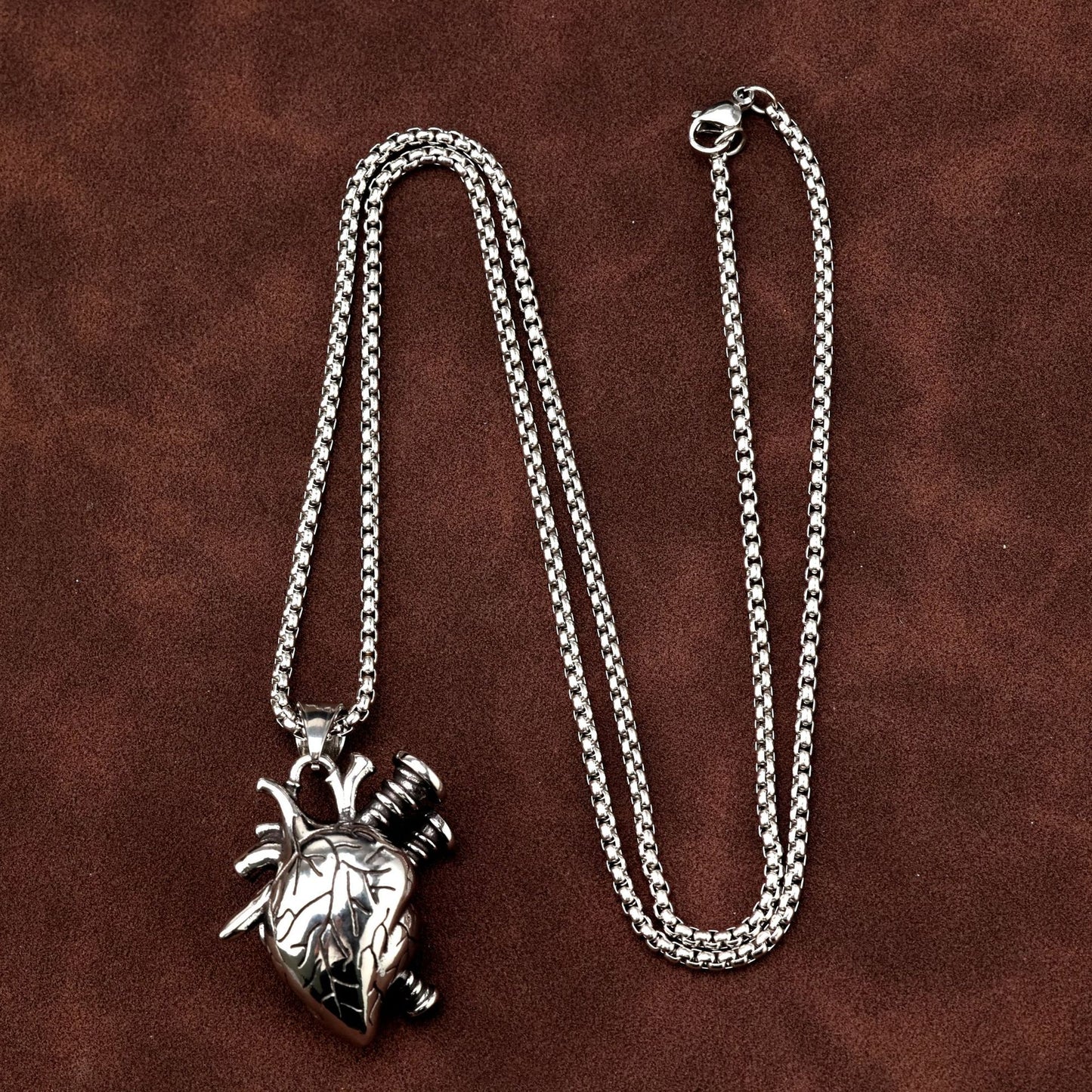 Vintage Stainless Steel Men's Screw Heart Pendant Necklace