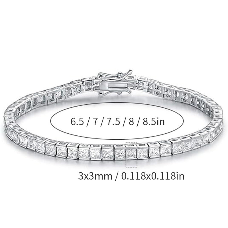 Women&Men's 3*3 Zircon Tennis Bracelet With Eight-Character Buckle