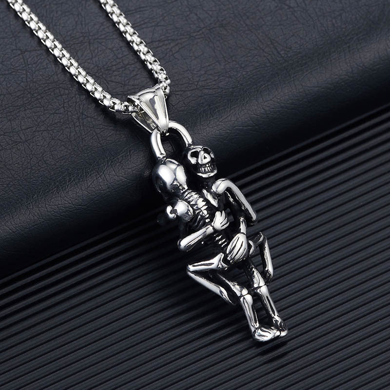 Men's Steel Hugging Skeleton Couple Pendant Necklace