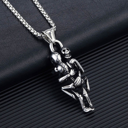Men's Steel Hugging Skeleton Couple Pendant Necklace