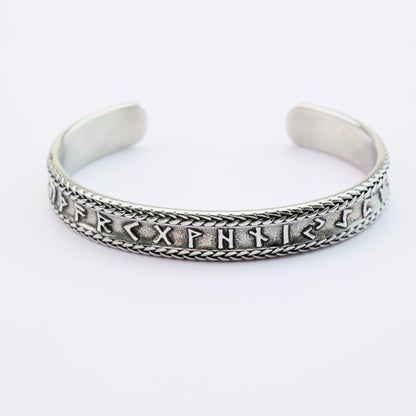 Nordic Retro Viking Runes Open C Bracelet for Men, Vintage Stainless Steel Cuff Bangle