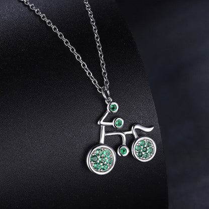 Women's Sterling Silver White Gold Bike Shape Mutil Emerald Pendant