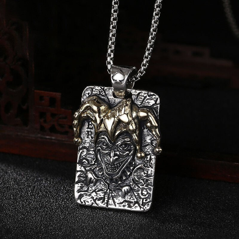 Men's Tag Pendant Clown King Necklace