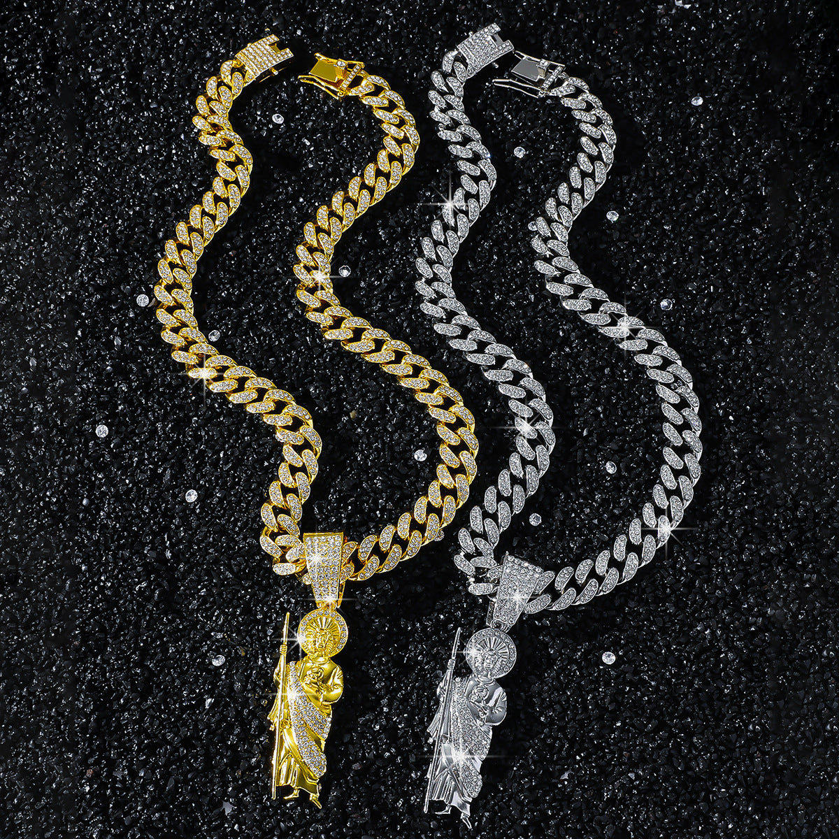 Hip-Hop Saint Jude Portrait Cuban Chain Pendant Necklace