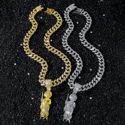 Hip-Hop Saint Jude Portrait Cuban Chain Pendant Necklace