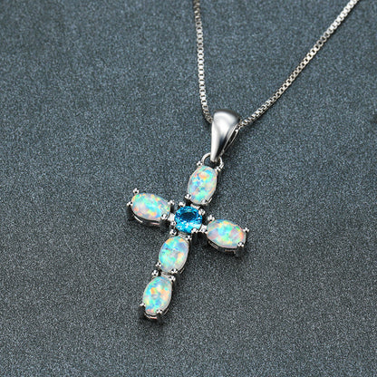 Cross-shaped Opal  gemstone necklace