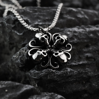 Men's Steel Flower Skull Pendant Necklace