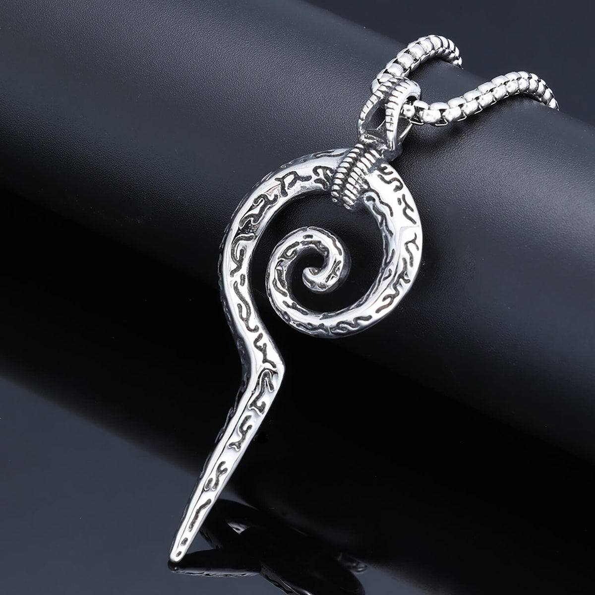Men's Steel Vintage Spiral Snake Pendant Necklace
