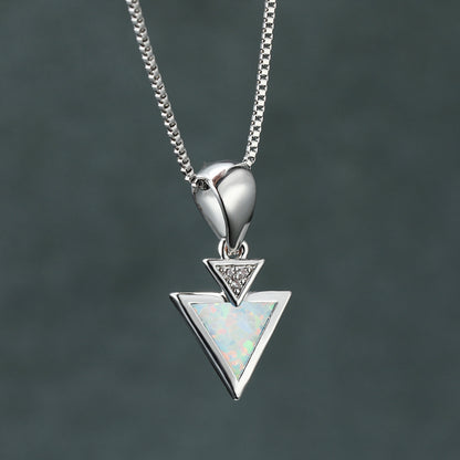 Simple Opal Double Triangle Pendant Necklace