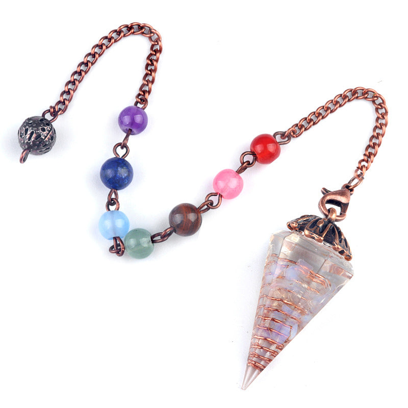 Chakra colorful bead chain crystal resin hexagonal cone flower holder spirit pendulum