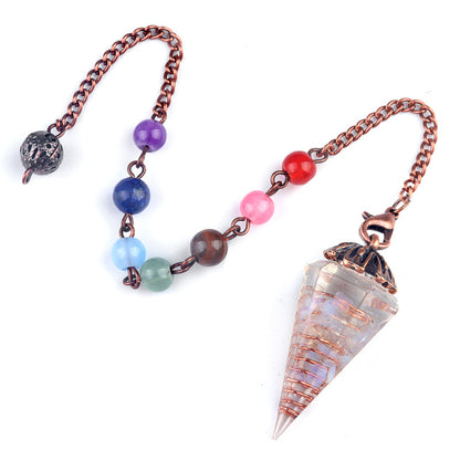 Chakra colorful bead chain crystal resin hexagonal cone flower holder spirit pendulum