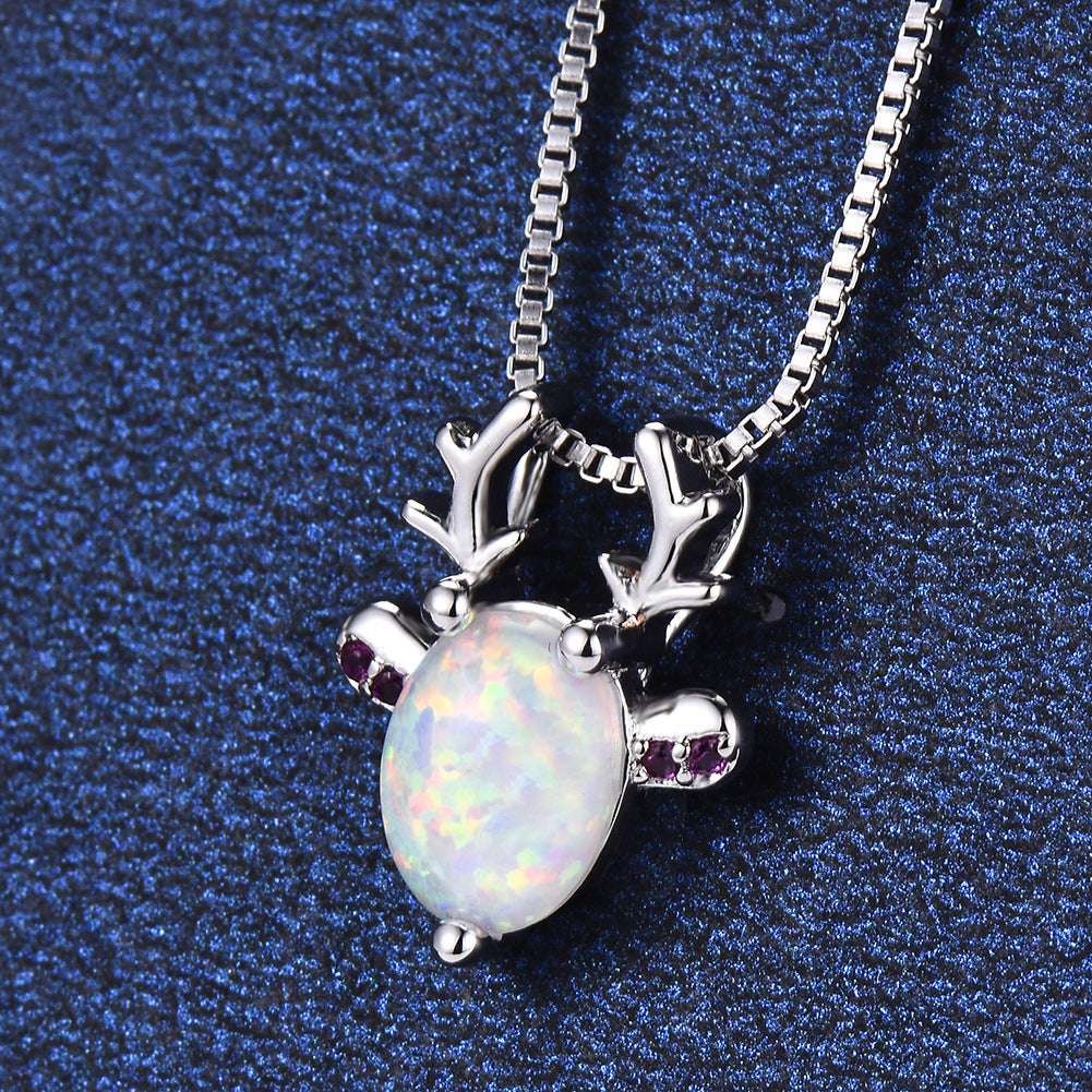 Opal antelope head necklace